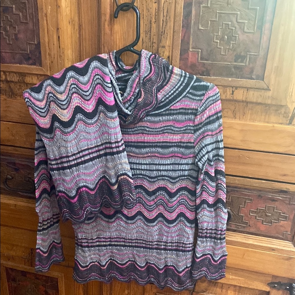 Turtleneck Sweater with Chevron Pattern and matching skirt.
